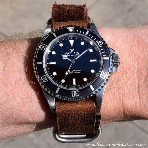 rolex submariner leather strap|rolex submariner on nato strap.